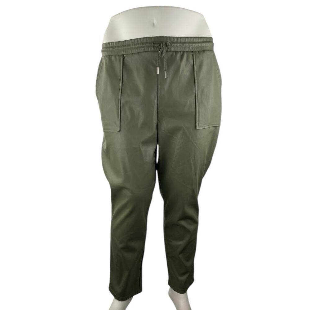 ASOS Design Green Faux Vegan Leather High Waist Straight Trousers Pants Size 14